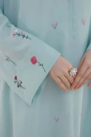 Frost Blue Embroidered Abaya - Image 5