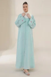 Frost Blue Embroidered Abaya