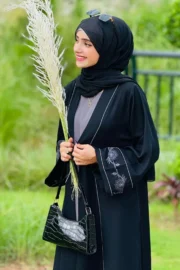 Grey Floral Embroidered Abaya - Image 2