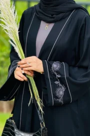 Grey Floral Embroidered Abaya - Image 5
