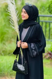 Grey Floral Embroidered Abaya - Image 4