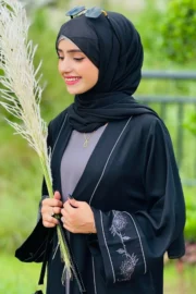 Grey Floral Embroidered Abaya - Image 3