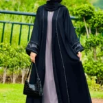 Grey Floral Embroidered Abaya