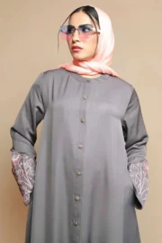 Hibiscus Mid Grey Abaya - Image 7