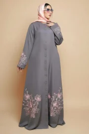 Hibiscus Mid Grey Abaya - Image 5