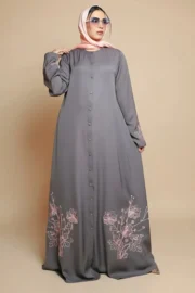 Hibiscus Mid Grey Abaya - Image 3