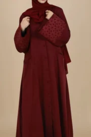 Raspberry Manipulated Flare Abaya - Image 4