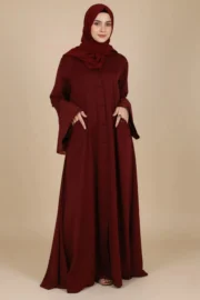 Raspberry Manipulated Flare Abaya - Image 3