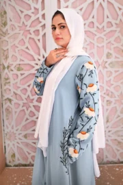 Tropical Blue Embroidered Abaya - Image 3