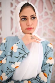 Tropical Blue Embroidered Abaya - Image 2