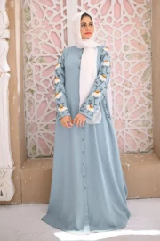 Tropical Blue Embroidered Abaya - Image 4