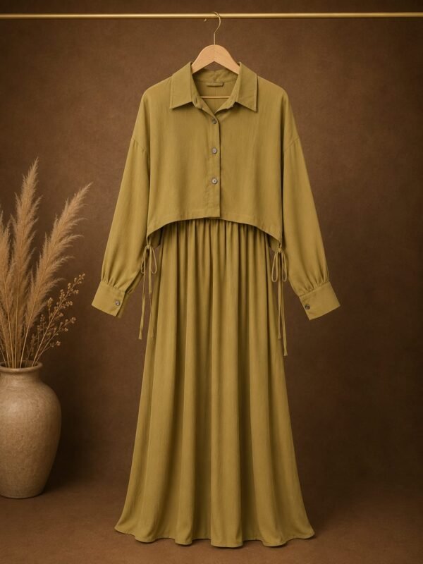 olive-green-two-piece-shirt-style-abaya-dress
